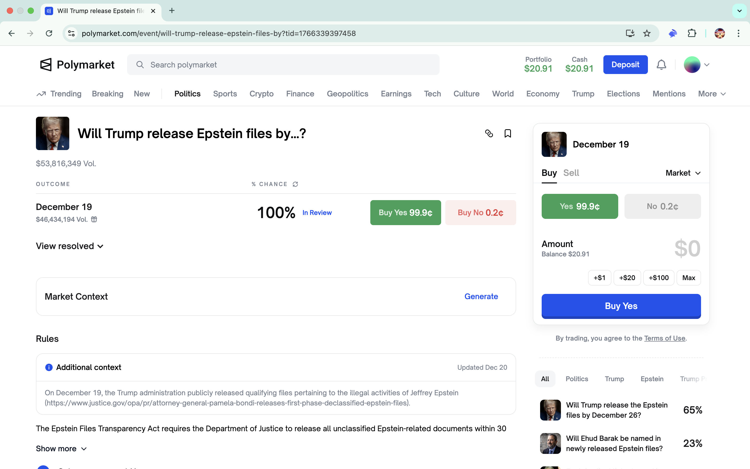 Prediction market example
